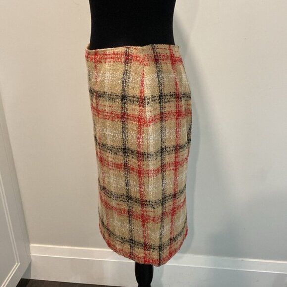 TALBOTS PLAID SKIRT WOOL BOUCLE TAN/RED/BLACK Size 6 - Picture 9 of 13